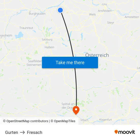 Gurten to Fresach map