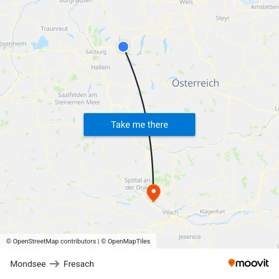 Mondsee to Fresach map