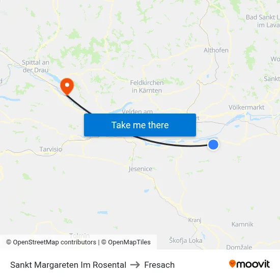 Sankt Margareten Im Rosental to Fresach map