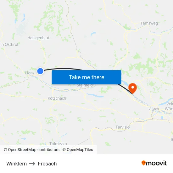 Winklern to Fresach map
