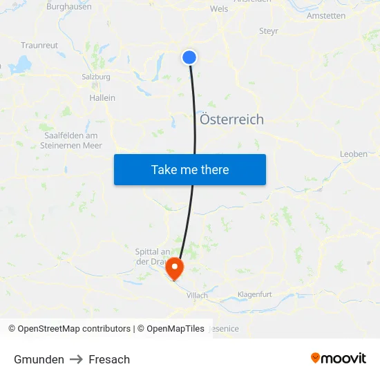 Gmunden to Fresach map