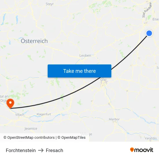 Forchtenstein to Fresach map