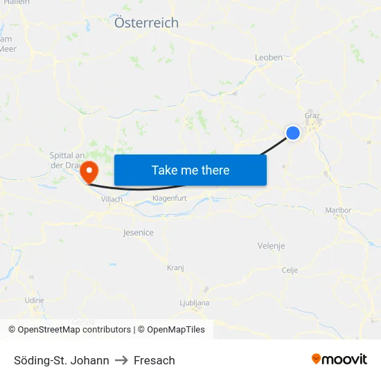 Söding-St. Johann to Fresach map
