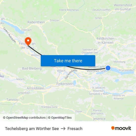 Techelsberg am Wörther See to Fresach map