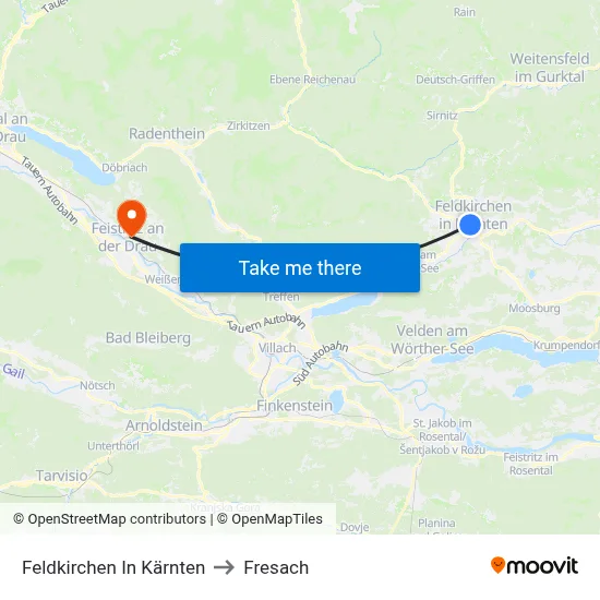 Feldkirchen In Kärnten to Fresach map