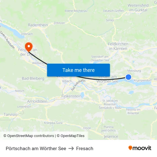 Pörtschach am Wörther See to Fresach map