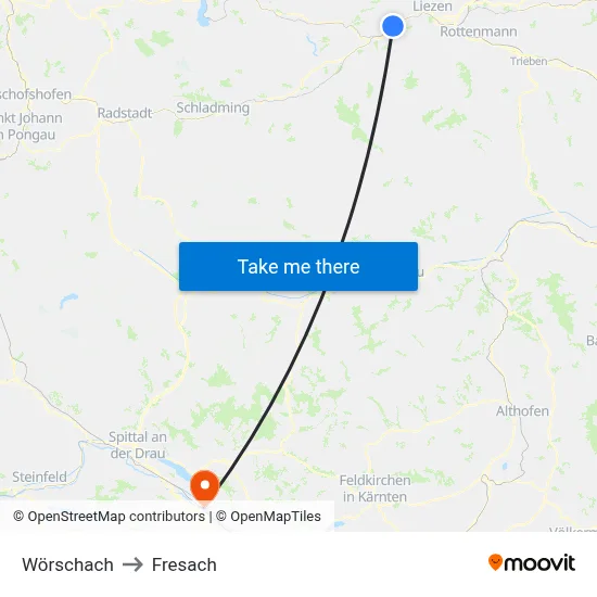 Wörschach to Fresach map