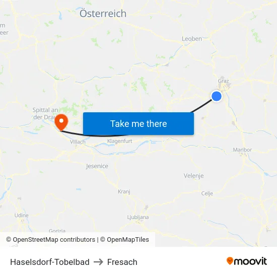 Haselsdorf-Tobelbad to Fresach map
