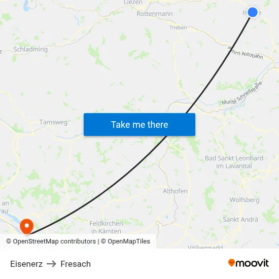 Eisenerz to Fresach map