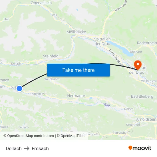 Dellach to Fresach map