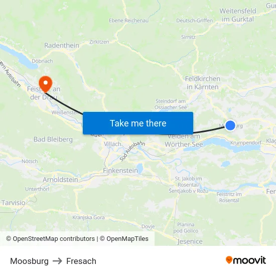 Moosburg to Fresach map