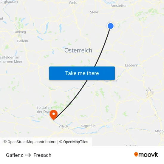 Gaflenz to Fresach map