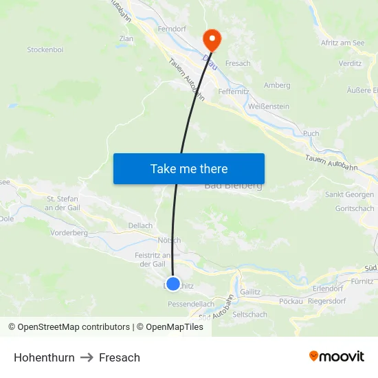 Hohenthurn to Fresach map