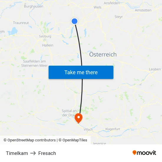 Timelkam to Fresach map
