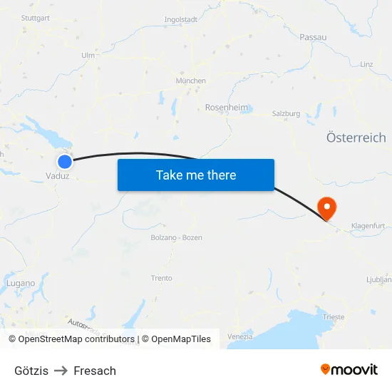 Götzis to Fresach map
