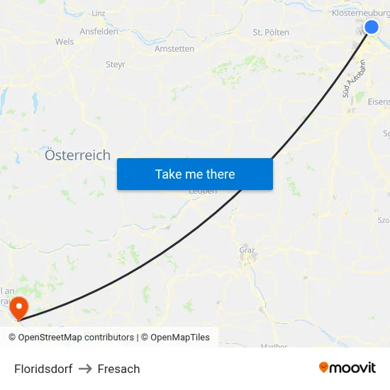 Floridsdorf to Fresach map