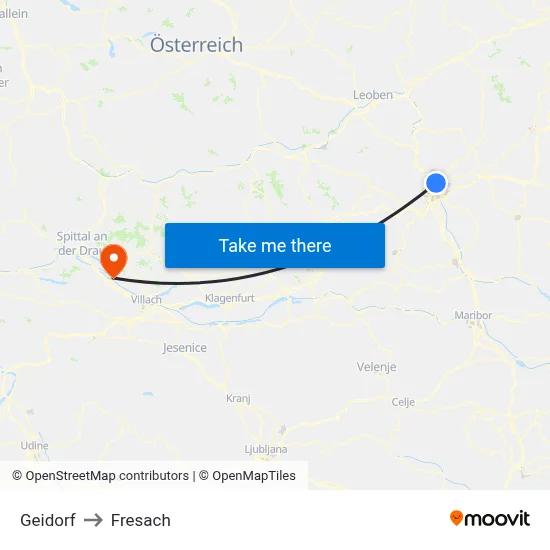 Geidorf to Fresach map