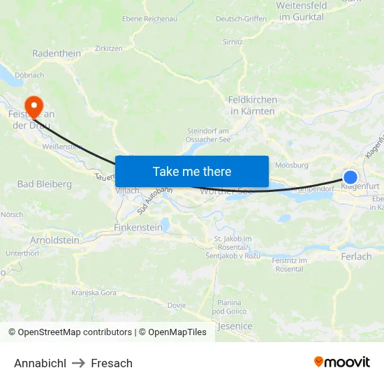 Annabichl to Fresach map