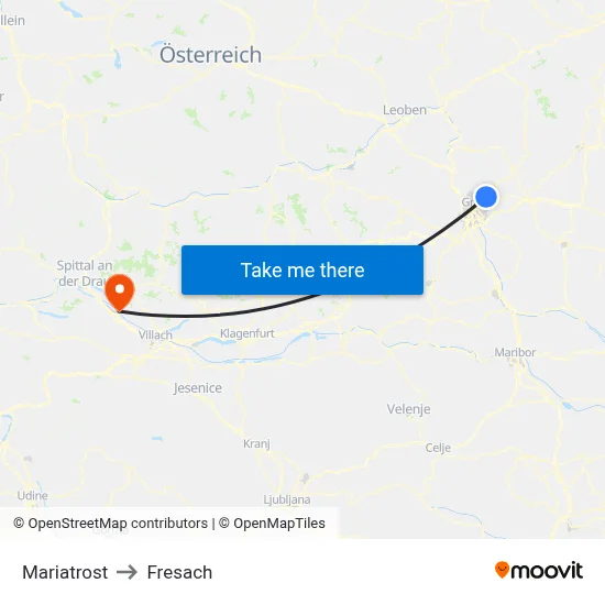 Mariatrost to Fresach map