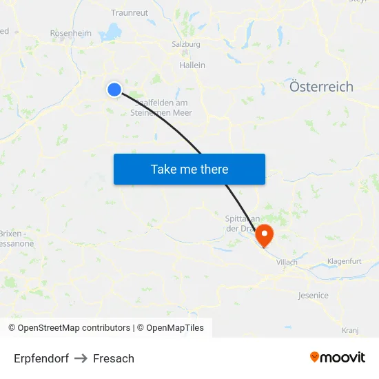 Erpfendorf to Fresach map