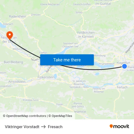 Viktringer Vorstadt to Fresach map