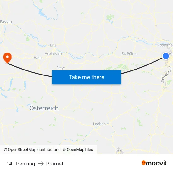 14., Penzing to Pramet map
