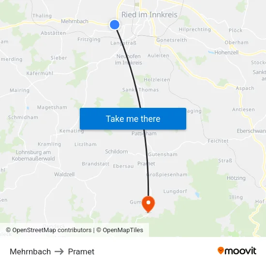 Mehrnbach to Pramet map