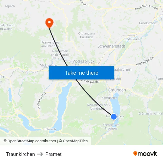 Traunkirchen to Pramet map