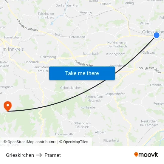 Grieskirchen to Pramet map