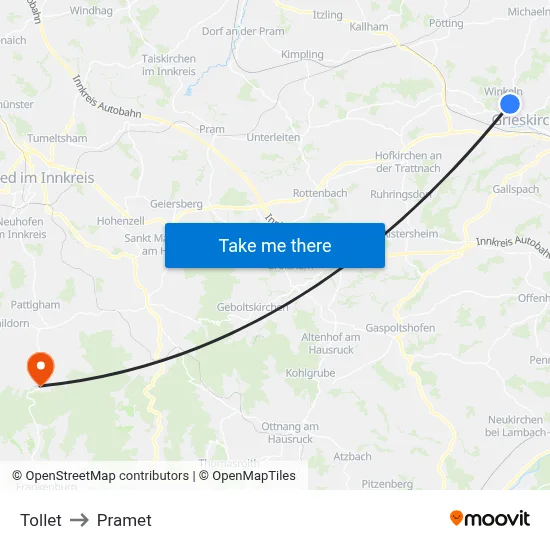 Tollet to Pramet map