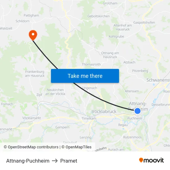 Attnang-Puchheim to Pramet map