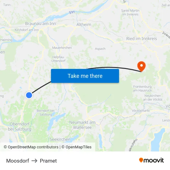 Moosdorf to Pramet map