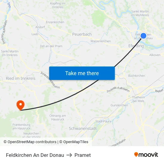 Feldkirchen An Der Donau to Pramet map