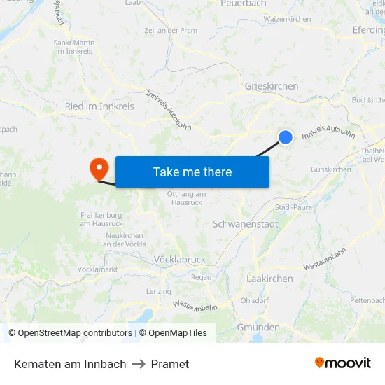 Kematen am Innbach to Pramet map