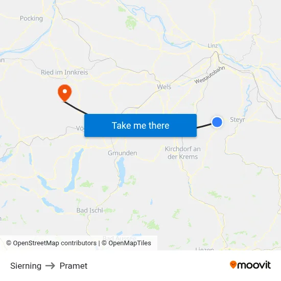 Sierning to Pramet map