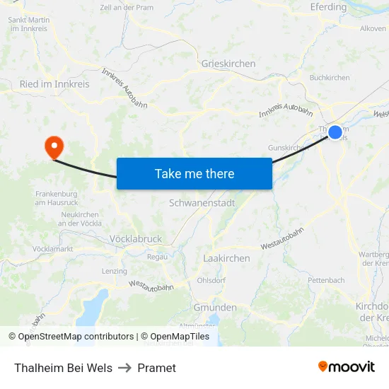 Thalheim Bei Wels to Pramet map
