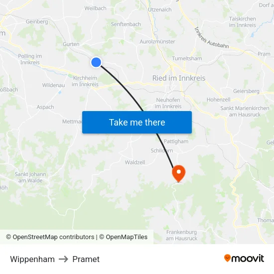 Wippenham to Pramet map