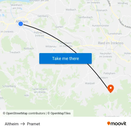 Altheim to Pramet map