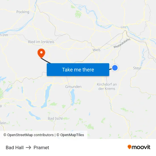 Bad Hall to Pramet map