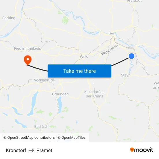 Kronstorf to Pramet map