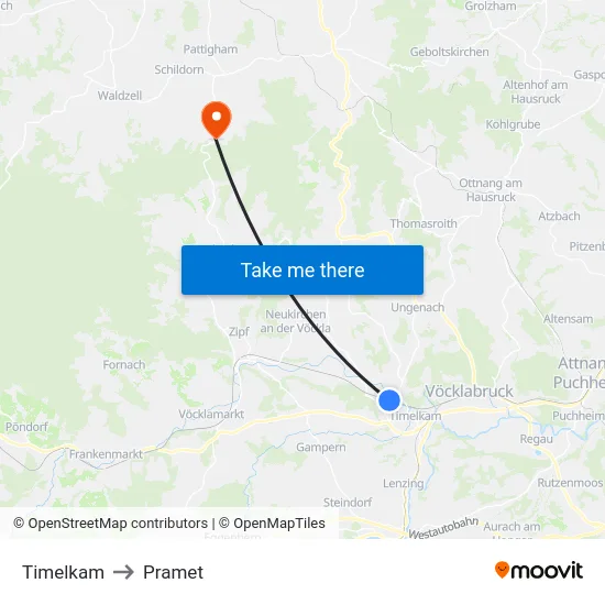 Timelkam to Pramet map