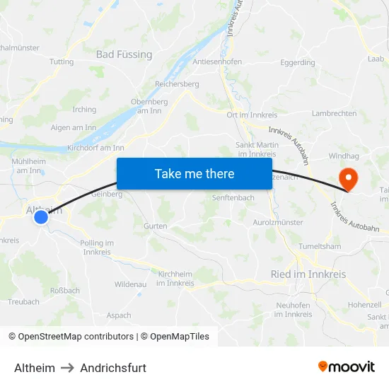 Altheim to Andrichsfurt map