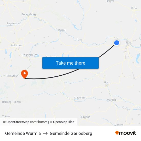Gemeinde Würmla to Gemeinde Gerlosberg map