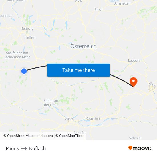 Rauris to Köflach map