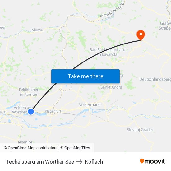 Techelsberg am Wörther See to Köflach map