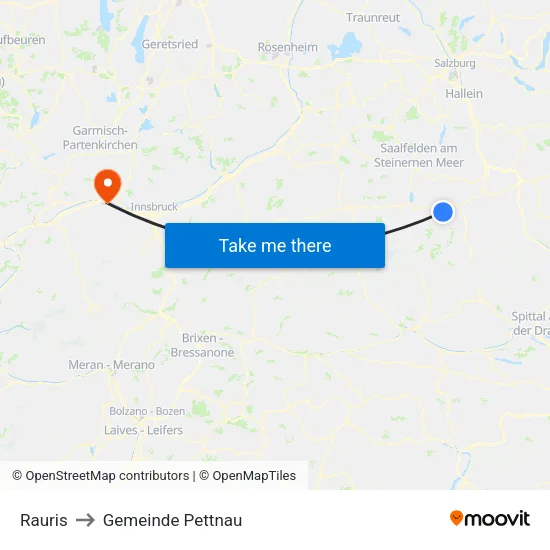 Rauris to Gemeinde Pettnau map