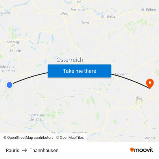 Rauris to Thannhausen map