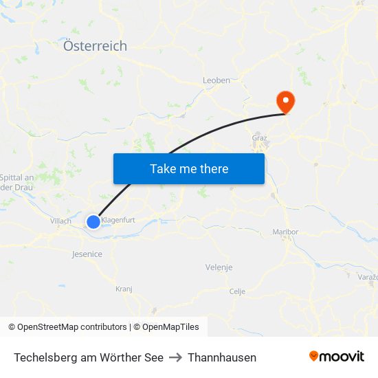 Techelsberg am Wörther See to Thannhausen map