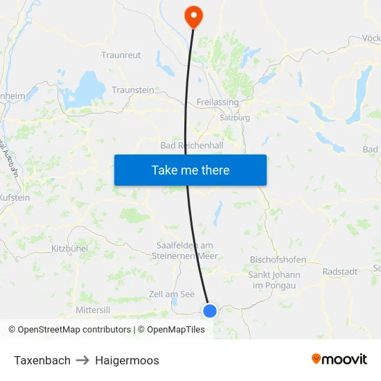 Taxenbach to Haigermoos map