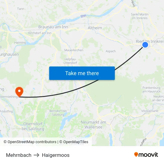 Mehrnbach to Haigermoos map